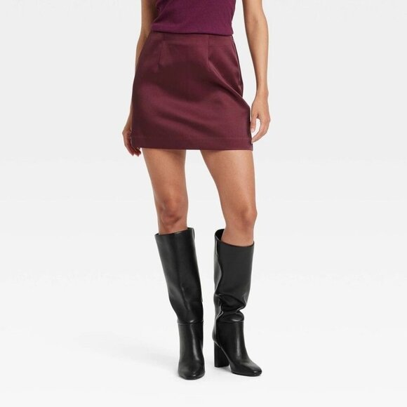 a New Day Women's Burgundy Mini Satin Party Skirt - Size 16, NWT - Picture 1 of 11